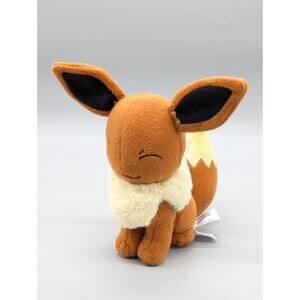 Tomy Nintendo 2016 Eevee Pokemon Plush 8" Closed Happy Squinty Eyes